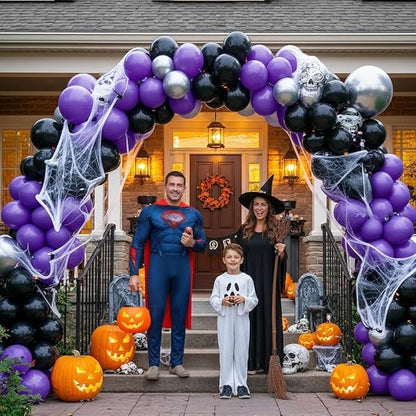 Black and Purple Balloons - 132pcs 18'' 12'' and 5'' Purple Black Balloon Arch Kit with Metallic Silver Balloons for Birthday Party Halloween Graduations Corporate Event and Gaming Night