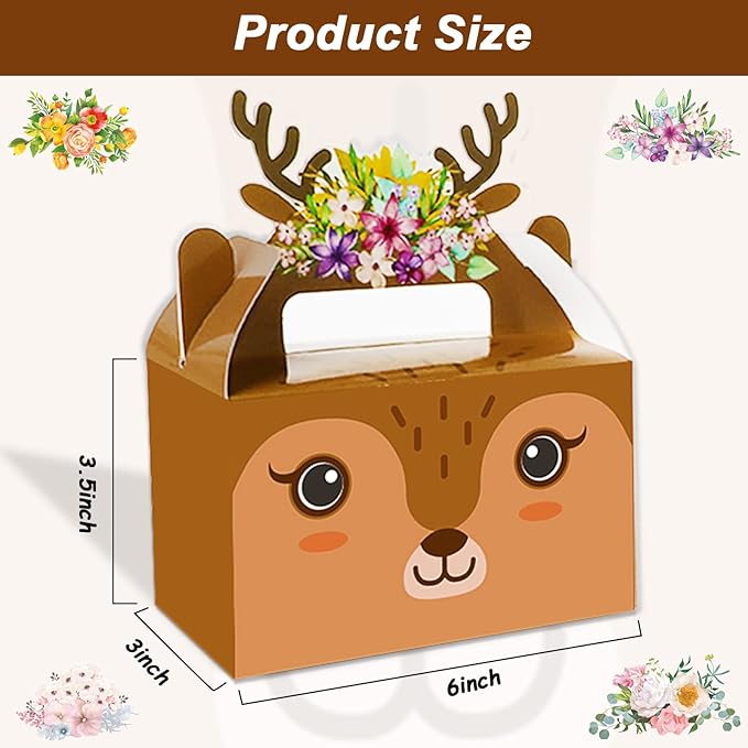Tevxj 24 Pieces Woodland Animals Party Favors Boxes Woodland Treat Bags for Baby Shower Forest Animal Birthday Favors Candy Goodies Gift Bags for Kids Birthday Decorations Supplies 6 x 3 x 3.5 Inches