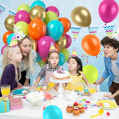 Tropical Balloons, 50 PCS 12Inch Balloon Rainbow Balloons Hot Pink Orange Teal Green Metallic Gold Colorful Balloon for Baby Shower Summer Birthday Tropical Pool Party Decorations
