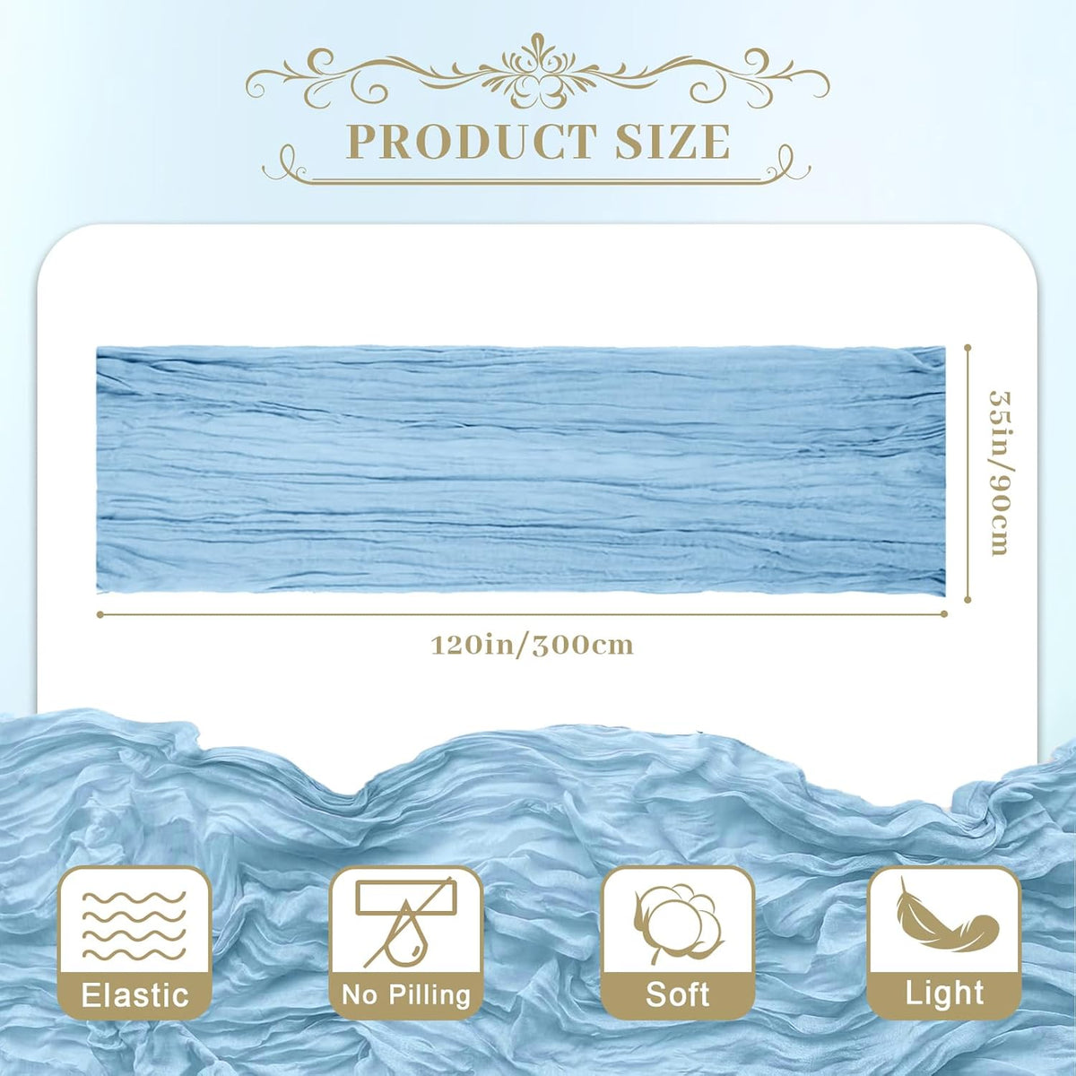Le courant 6pcs 10Ft Cheesecloth Table Runner, Rustic Boho Gauze Cheese Cloth Runner Table Runner for Weddings Bridal Baby Shower Birthday Holiday Parties Home Decor, Baby Blue