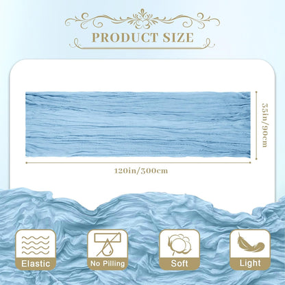 Le courant 6pcs 10Ft Cheesecloth Table Runner, Rustic Boho Gauze Cheese Cloth Runner Table Runner for Weddings Bridal Baby Shower Birthday Holiday Parties Home Decor, Baby Blue
