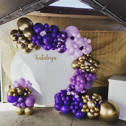 Purple and Gold Balloons Arch Kit, 140Pcs Dark Purple Metallic Gold Lavender Lilac Metallic Purple with Confetti Balloons for Baby Shower Girl Princess Party Women Birthday Wedding Decorations