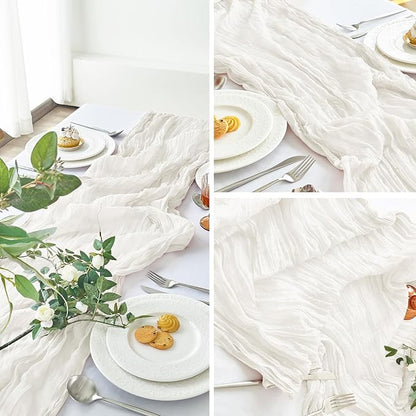 IVAPUPU 1 Pcs Cheesecloth Table Runner - 10ft Ivory White Spring Boho Gauze Cheese Cloth Table Runners for Baby Shower Decorations Wedding Party Garden Farmhouse