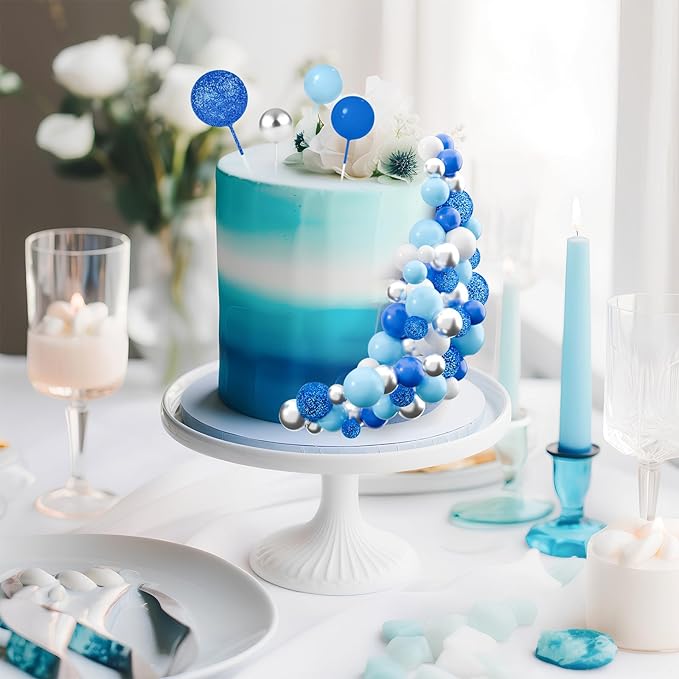 60Pcs Glitter Cake Balls Decorations Foam Cake Topper Balls Mini Balloon Cupcake Toppers for Cake Decorating Birthday Baby Shower Party (Glitter Blue Series)