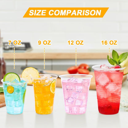 16 oz Clear Plastic Cups, 200 Count Disposable, Cocktail Party, PP Clear for Party, Hot/Cold Beverages, Soda, and Wedding(16oz 200count)