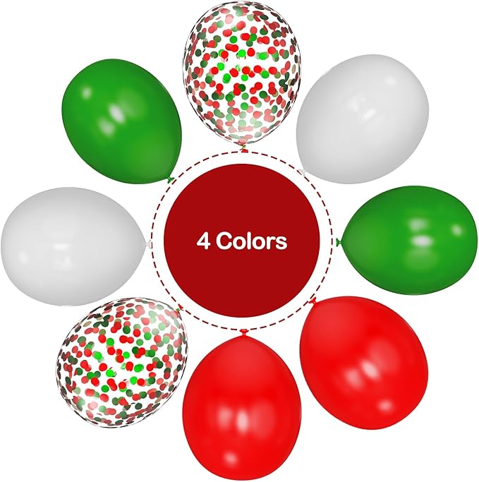 Red Green and White Balloons 55 Pcs Christmas Balloons with Confetti Balloons for CHristmas Birthday Party Wedding,Baby Shower,Graduation