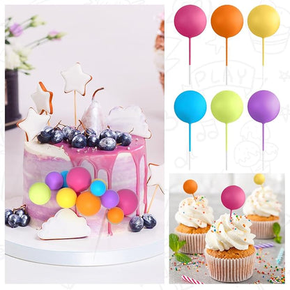 138 Pcs Balls Cake Topper Decorations Balloon Cupcake Toppers Foam Multisize Cake Topper Balls for Birthday Party Wedding Anniversary(Yellow,Blue,Rose,Green,Purple)