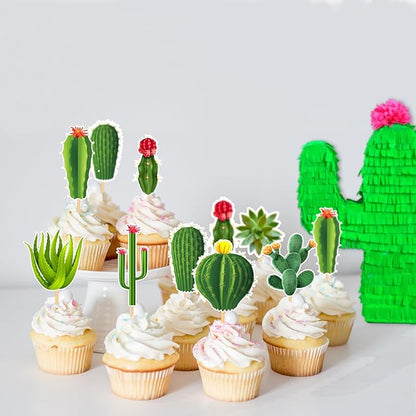 48 Pcs Cactus Cupcake Toppers - Fiesta Party Decorations for Cactus, Birthday, Summer & Baby Showers