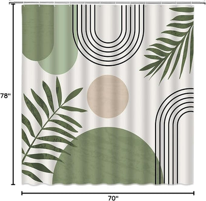 Mid Century Modern Shower Curtain Boho Sage Green Abstract Retro Aesthetic Fabric for Bathroom Decor Bathtub with Hooks (70" WX78 H)