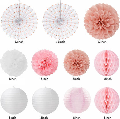 Light-Pink Rose-Gold Bachelorette Party-Decorations - 21pcs Baby Bridal Shower Banner Garland, Bride To Be Paper Streamers Lanterns,flower Tissue Pom Poms Fan Supplies,Wedding Backdrop Decor Huglony