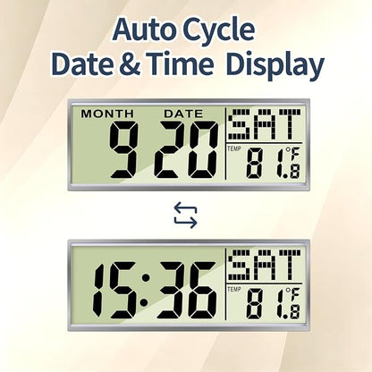 Wilderness Sunset Wall Clock, 12 Inch Silent Non-Ticking Battery Operated Analog Clock with LCD Date Day Temp Display, Decorative for Living Room, Bedroom, Kitchen, Office, Farmhouse, Cabin