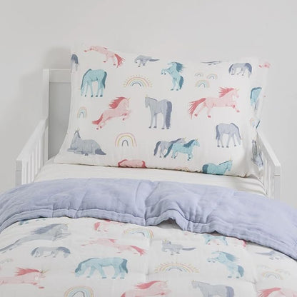 Little Unicorn Toddler Bedding 3-Piece Set | Super Soft & Breathable Muslin Fabric | for Convertible Cribs & Toddler Beds (Unicorns)
