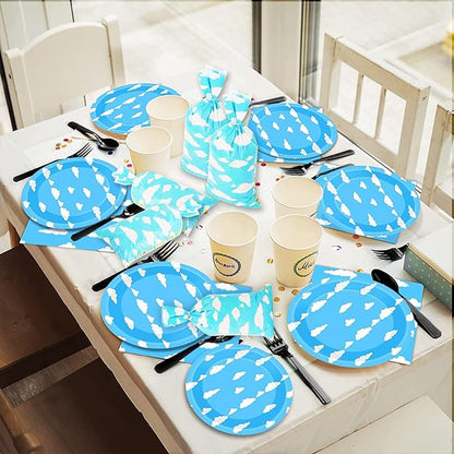 Lecferrarc 100 Pcs Blue Sky White Clouds Treat Bags White Clouds Print Cellophane Candy Bags Cartoon Story Party Favors with Twist Ties for Birthday Party Baby Shower Supplies