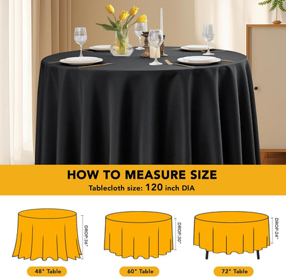 6-Pack Black Round Tablecloths, 120 Inches, Stain-Resistant Polyester for 5-6 Ft Round Tables - Washable Table Covers for Weddings, Banquets, Birthday Parties, Events