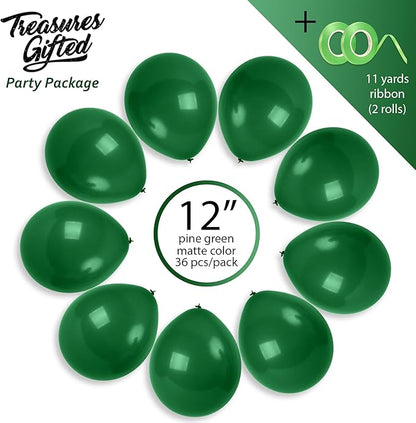Treasures Gifted 36 Count Pine Green Latex Balloons - 12 Inch Round, Premium Latex, Durable, Versatile, Luxurious Color - Perfect for Birthday, Baby Shower - Children & Babies, Unisex