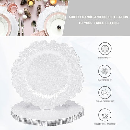 MAONAME 13" White Charger Plates Set of 8, Round Reef Chargers for Dinner Plates, Plastic Plate Chargers for Table Setting, Wedding Decor
