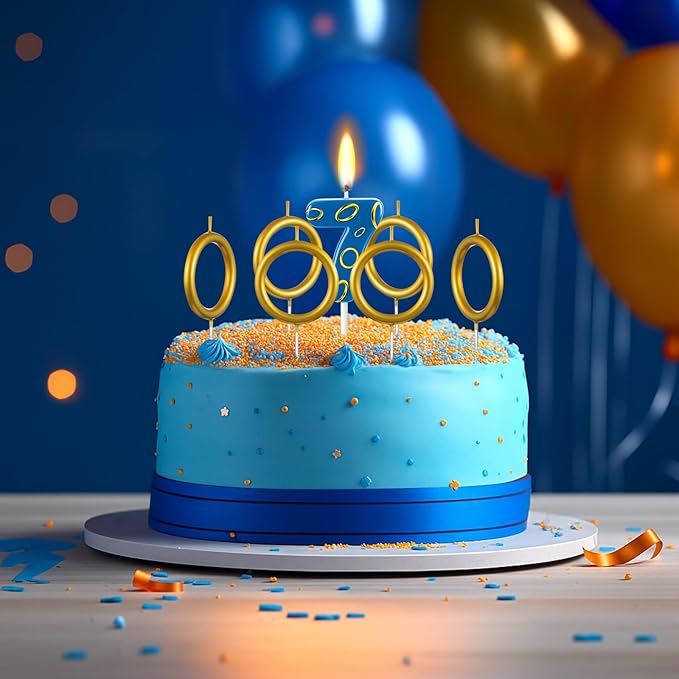 Conelist 7 Pcs Gold Ring Birthday Candles Number Candle Cake Topper Cartoon Characters Themed Candle for Wedding Anniversary Valentine's Day Birthday Party Decorations Supplies(Number 7)