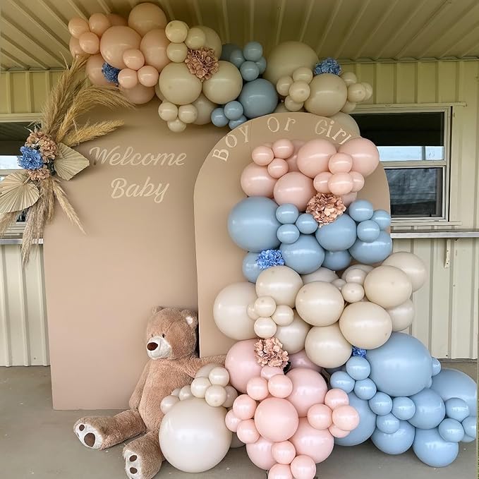 Gender Reveal Decorations,154pcs Pink Blue White Balloon Arch Garland Kit,Dusty Pink Dusty Blue White Sand Balloons For Boho Neutral Gender Reveal Oh Baby Shower Bear Birthday Party Decoration