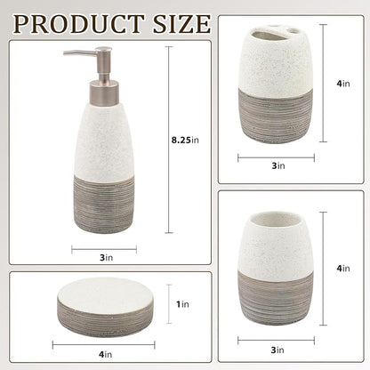 CERBIOR Bathroom Accessories Set,4 Pcs Ceramic Bathroom Decor Accessory,Includes Toothbrush Holder, Toothbrush Cup, Soap Dish for Decorative Countertop and Housewarming Gift, (Grey White)