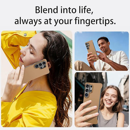 GRECAZO Slim Borderless for Samsung Galaxy S26 Phone Case 6.3"(2026) Ultra-Thin Lightweight Frameless Matte Hard PC Cover Case with Pull Ring Minimalist Non Slip Rope-Mocha