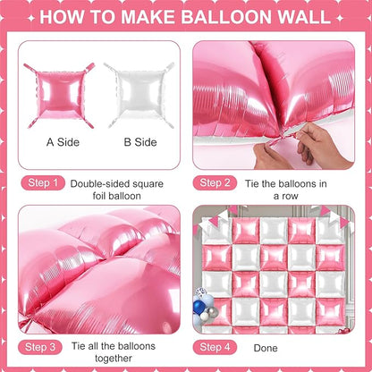 Pink and White Square Foil Balloons 25 Pcs Metallic Pink and White Balloons Wall Backdrop for New Year Graduation Birthday Bridal Shower Party Arch Backdrop Decorations