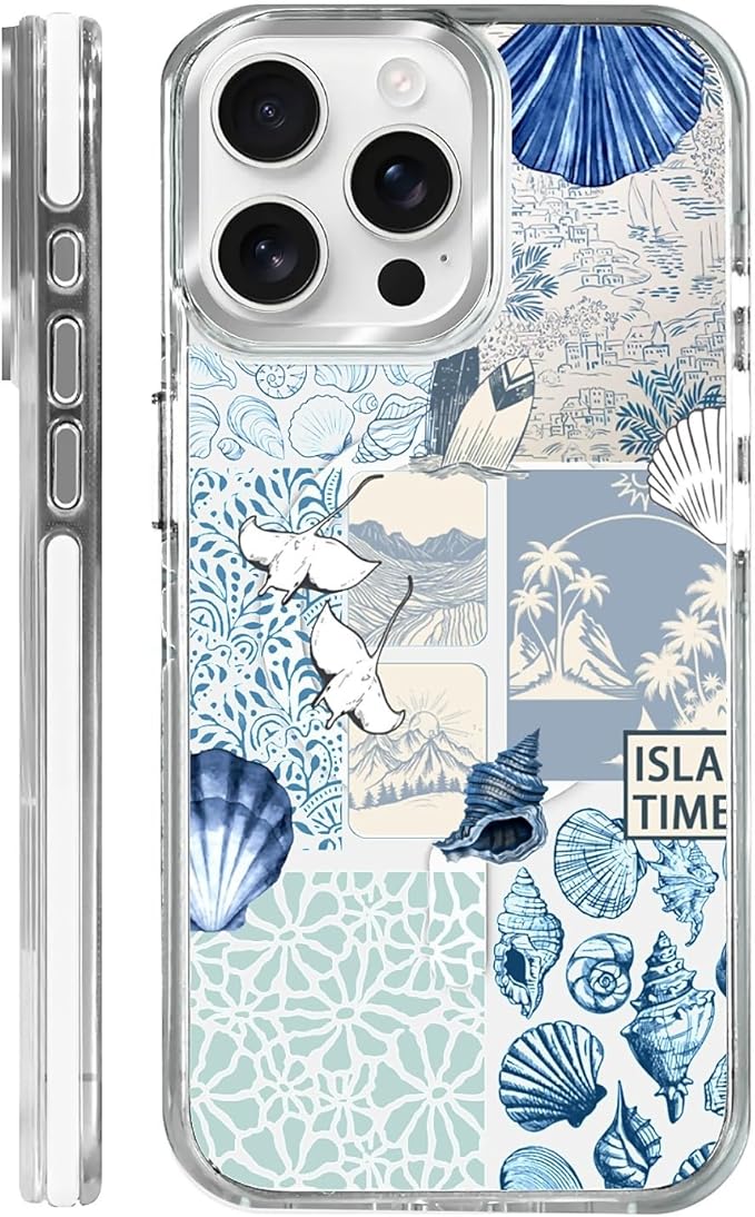 Case for iPhone 14 Pro Max,[Compatible with MagSafe],Sea Life Ocean Waves Seashell Collage Phone Case Design，for Women Girls Magnetic Clear Cover - Slim, Sleek, & Shockproof Protection