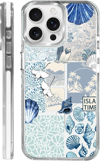 Case for iPhone 14 Pro Max,[Compatible with MagSafe],Sea Life Ocean Waves Seashell Collage Phone Case Design，for Women Girls Magnetic Clear Cover - Slim, Sleek, & Shockproof Protection