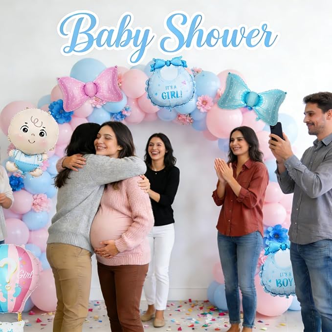 141 Pcs Pink and Blue Gender Reveal Balloon Arch Kit, Balloon Garland Decor with Foil Accents for Boy or Girl Baby Shower, Gender Reveal Party Decorations