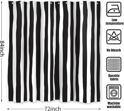 Black and White Extra Long Shower Curtain, Striped Boho Minimalist Modern Waterproof Fabric Machine Washable for Bathroom Decor Bathtub with Hooks 72Wx84H