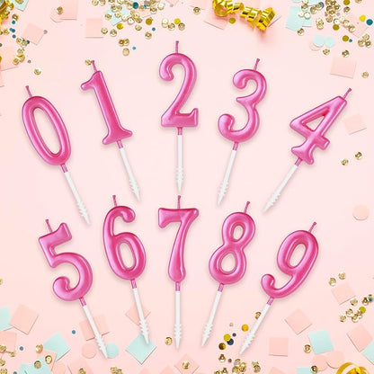 Beanlieve Pink Numeral Birthday Candles - Cake Numeric Candles Number 0 1 2 3 4 5 6 7 8 9,Used for Cake Decoration on Birthday Parties and Wedding Anniversary Celebrations(10 Pieces)