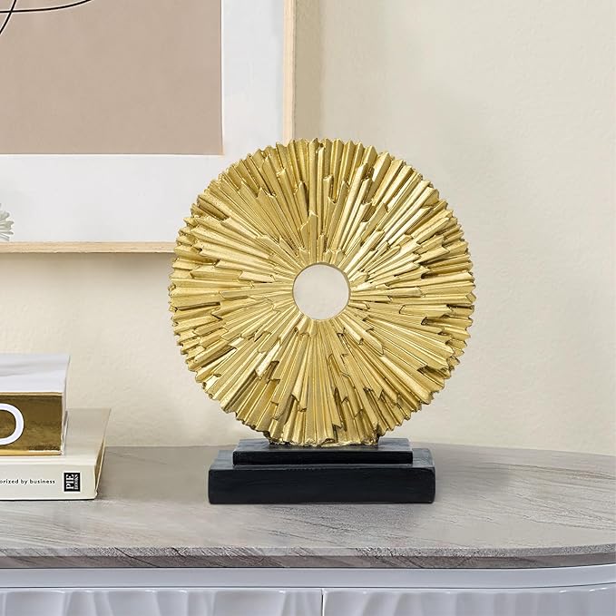 Abstract Statue for Home Decor,Office Desk Sculpture for Men,Creative Round Line Ornament for Bookshelf,Modern Decorative Sculpture,Bedroom,Livngroom,Table(Gold)