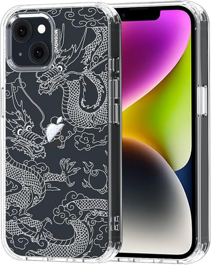 MOSNOVO for iPhone 13/14 Case | Military Grade 6.6ft Drop Tested | Clear with White Dragon Design