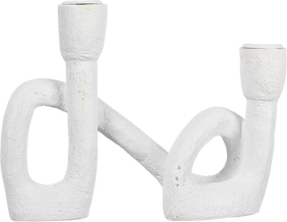 Modern Sculptural Double Taper Candle Holder, White