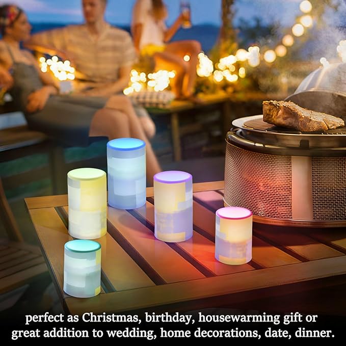 ALAZA Grey and Yellow Abstract Art Painting Flickering Flameless Candles Battery Operated with Remote Timer,Tea Light Candles LED Pillar Votive Candles Set of 2 for Outdoor Indoor Decorations