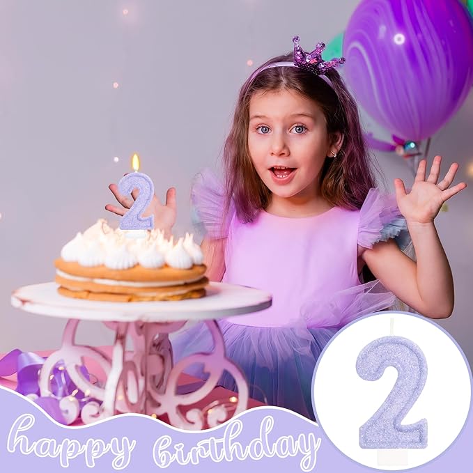 Purple Birthday Candles for Girls - Number 2 Candle Cake Topper for Purple Fairy Birthday Party Decorations