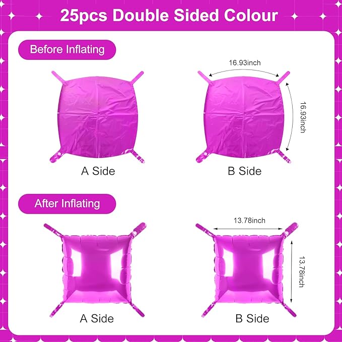 Hot Pink Square Foil Balloons 25 Pcs Metallic Hot Pink Balloons Wall Backdrop for New Year Graduation Birthday Bridal Shower Party Arch Backdrop Decorations