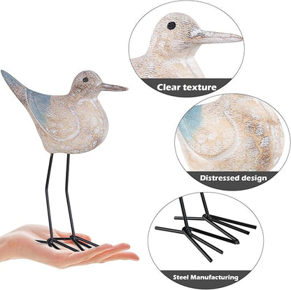 Seagull Statues Coastal Beach Nautical Decor, Wood Sea Bird Sculpture Ornament for Home Room Table Decor (2pcs)
