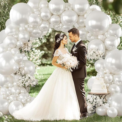 Pearl White Balloons Arch Kit - Double Stuffed White Balloon Arch Kit Different Sizes 18/12/10/5inch White Latex Balloons for Wedding Bridal Shower Anniversary Birthday Party Decoration