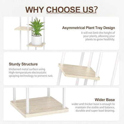 Oppro 6 Tier Tall Plant Stand Indoor, Large Metal Wood Muti Level Vertical Planter Shelf Orchid Holder for Narrow Corner, Sturdy Heavy Duty Flower Display Rack for House Decor Living Room Bedroom, White