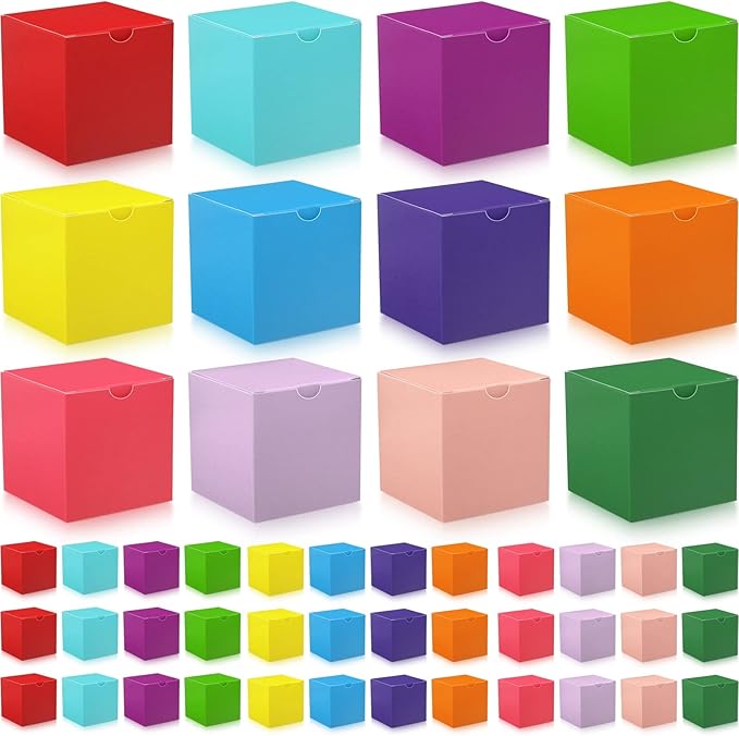 Zhehao 48 Pack Small Gift Boxes Bulk 4 x 4 x 4 Inch Colorful Kraft Paper Cube Boxes Holiday Easy Assemble Cardboard Container with Lids for Crafting Cupcake Wedding Presents Birthday, Assorted Color
