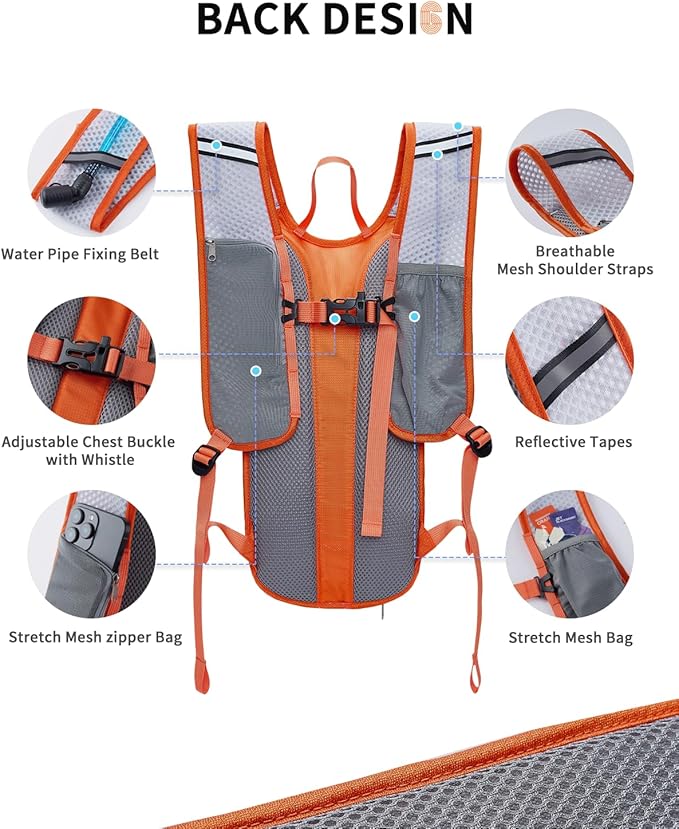 Blue Quartz Hydration Backpack with 2L Water Bladder, Hiking Water Backpack for Women Men, Lightweight Cycling Daypack with Phone Pocket & Helmet Net Bag, Hydration Pack for Biking, Running, Skiing