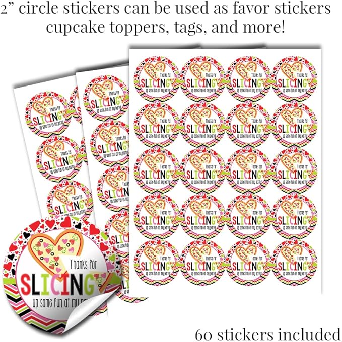 Amanda Creation Cute Heart Shaped Pizza Valentine's Day Birthday Party Sticker Bundle Kit 429 pieces! Includes 2" Circle Stickers for Favors, Mini Candy Bar Wrappers & Round Candy Kiss Stickers