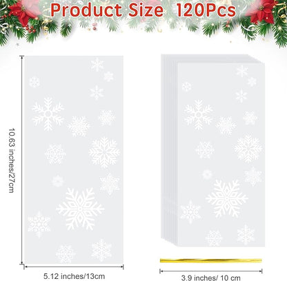 Aegero 120 Pcs Christmas Cellophane Treat Bags, Xmas Gift Candy Goodies Bags with 140 Pcs Twists for Xmas Party Favor Supplies,Kids Party Favors,Snacks Cookies Packing(10.63 x 5.12 inches,Christmas02)