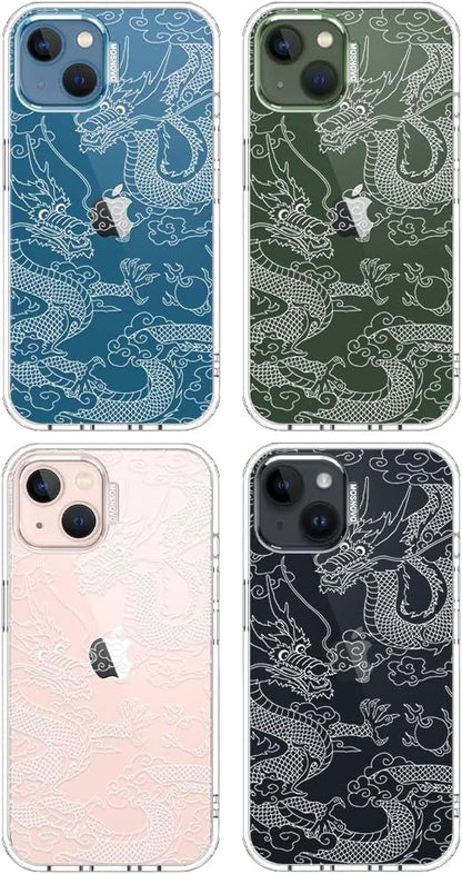 MOSNOVO for iPhone 13/14 Case | Military Grade 6.6ft Drop Tested | Clear with White Dragon Design