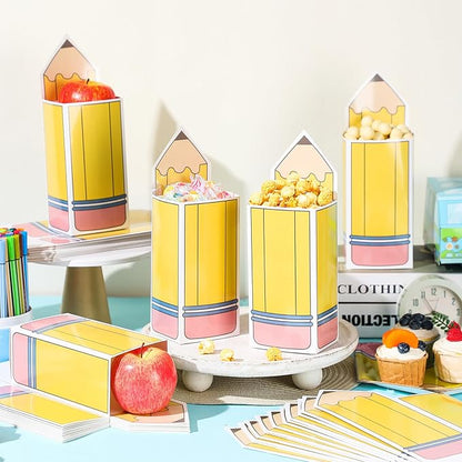 Harloon 50 Pcs Pencil Gift Boxes Teacher Thank You Gift in Bulk Graduation Pencil Popcorn Treat Boxes Back to School Candy Popcorn Holders for Classroom Office