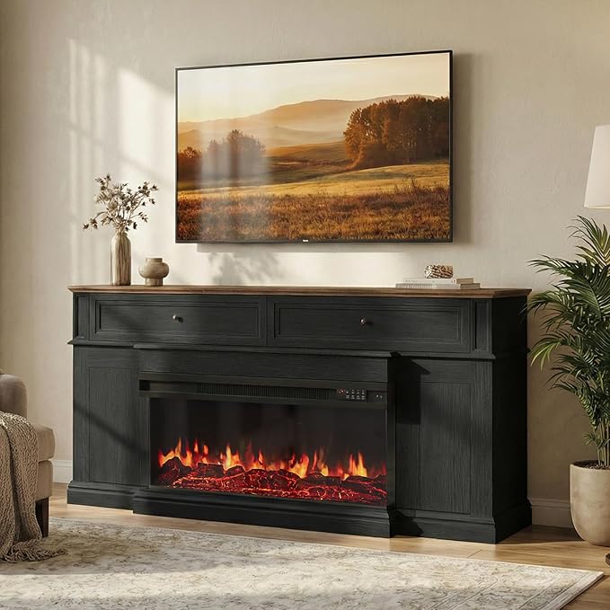 63" Farmhouse TV Stand with Fireplace