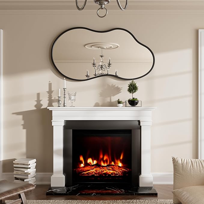 40”x 24” Irregular Wall Mirror, Large Bathroom Mirror, Abstract Black Framed Mirrors, Asymmetrical Wavy Decor Mirrors for Bathroom Living Room Bedroom Entry Way (Horizontal/Vertical)
