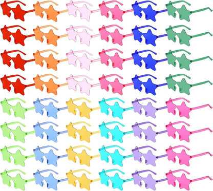 SUNOVELTIES 16/48 Star Rimless Sunglasses Irregular One Piece Colored Party Glasses Transparent Fun sunglasses for Teen Adult