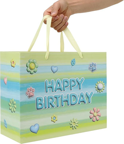 wishinside 13'' Large Birthday Gift Bag Set with Handles, Greeting Card, Tissue Papers and Stickers for Girls Women Kids Teens for Birthday Party, Girls' Parties, Birthday Design, 1 Pcs