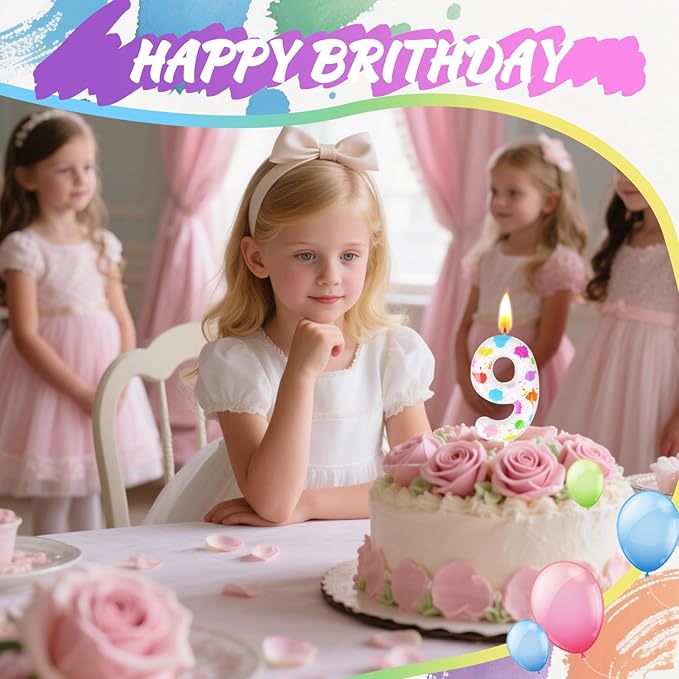 Paint Birthday Candles, Art Paint Party Decoration Supplies, Birthday Number Candles for Cake Topper (Multicolour, Number 9)